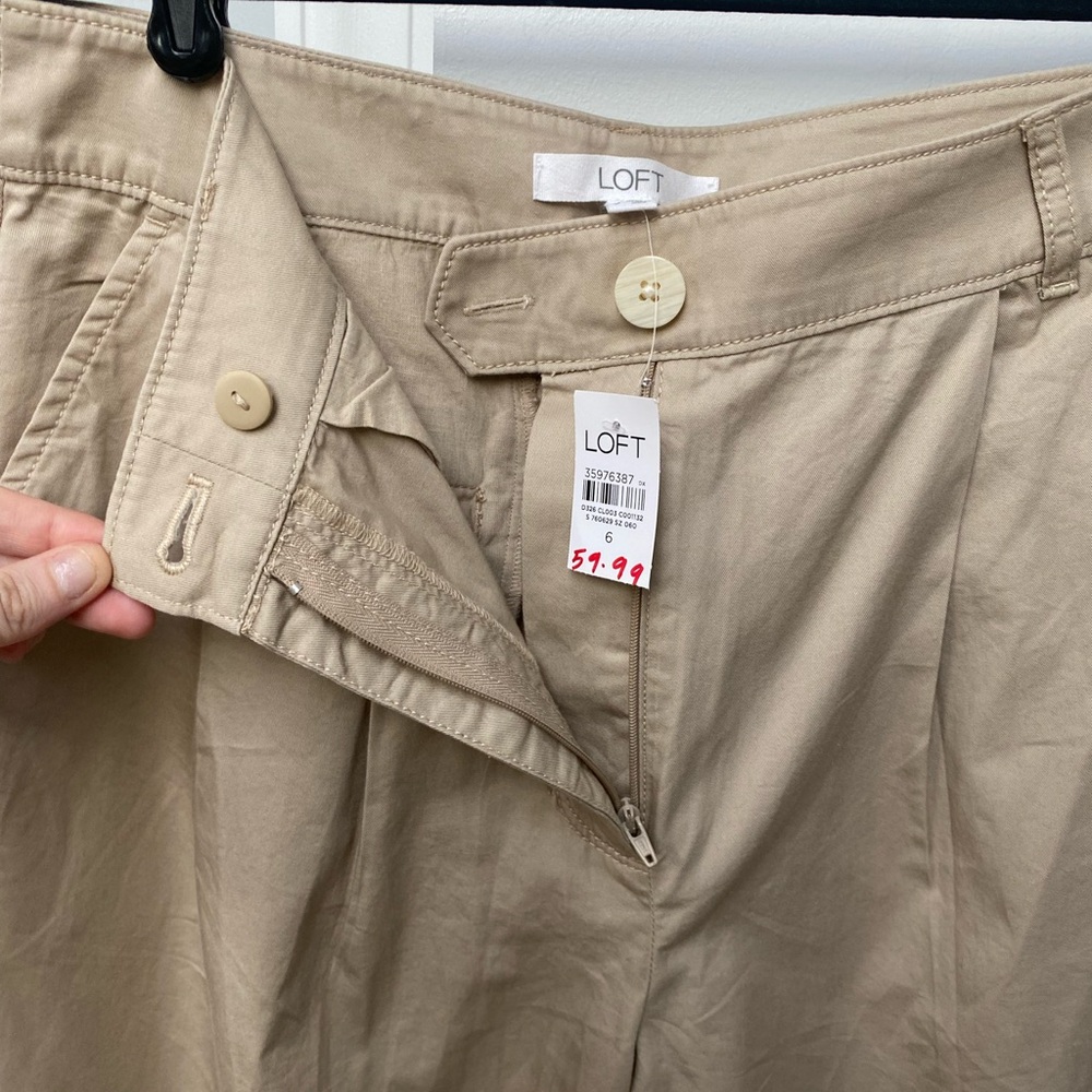 LOFT Poplin Wide Leg Pants in khaki - Picture 8 of 9